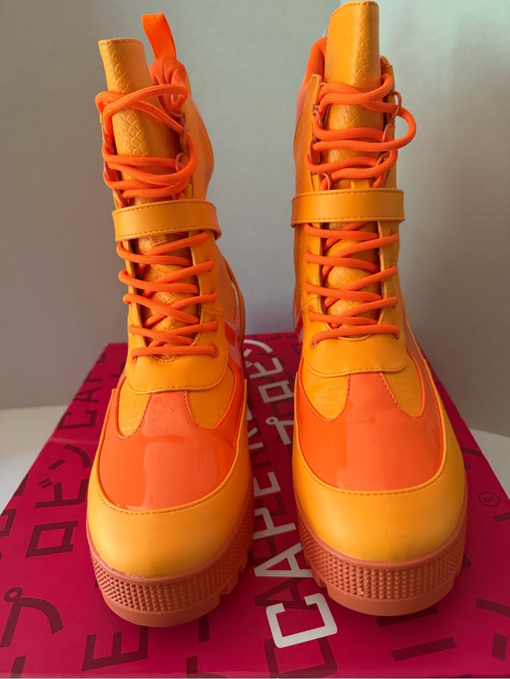 Cape Robbin Women's Lace-Up High-Top Chunky Boots in Bright Orange Women’s 10